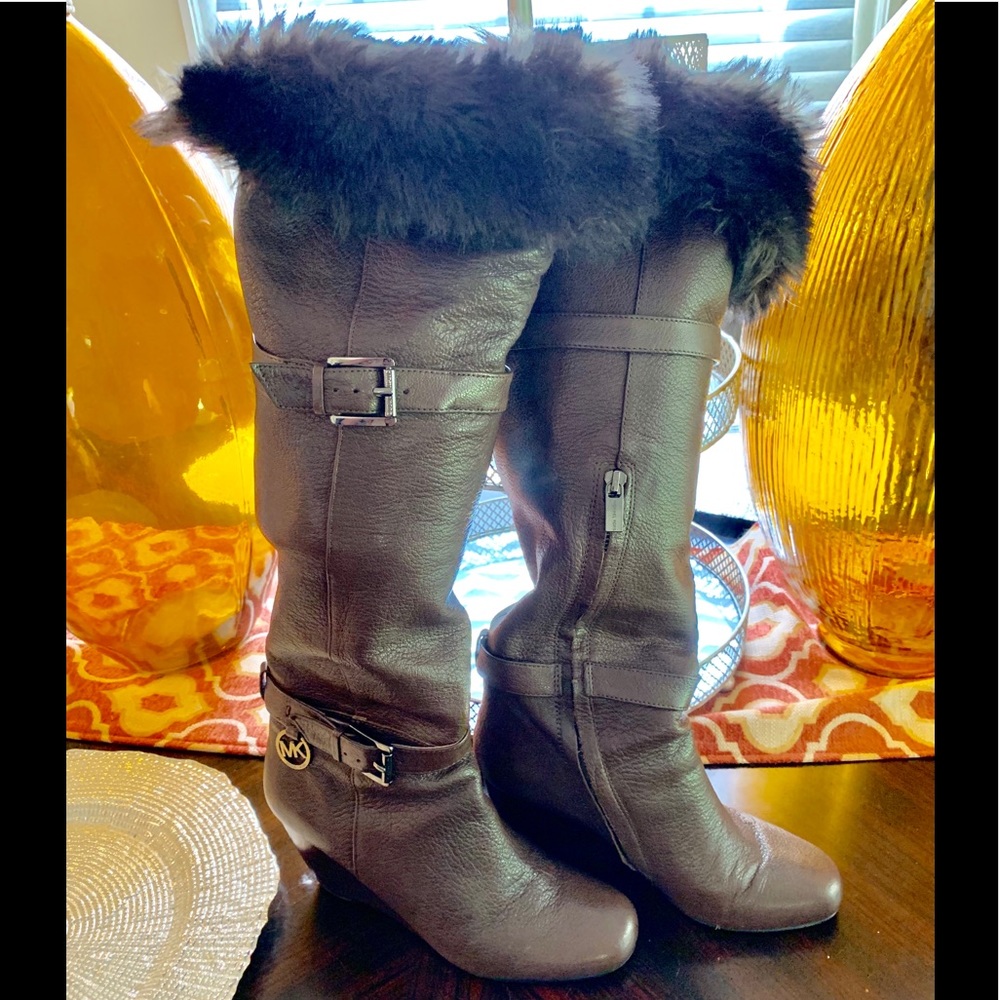 Michael Kors Wedge Heel Boots With Faux Fur EUC